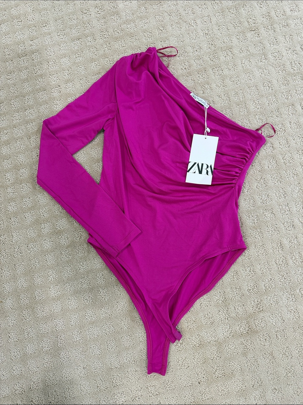 ZARA Fuchsia One-Shoulder Long-Sleeve Bodysuit